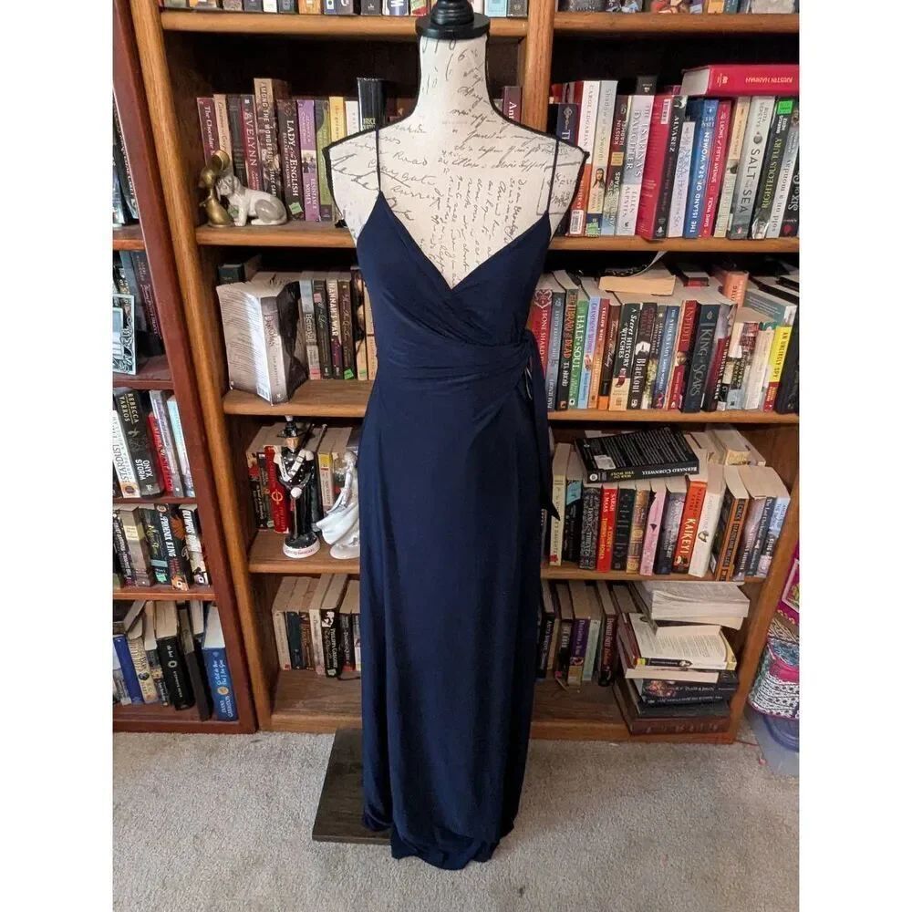 Brand New Misa LA Womens Size Small Navy Blue Sleeveless V Neck Maxi Dress Gown